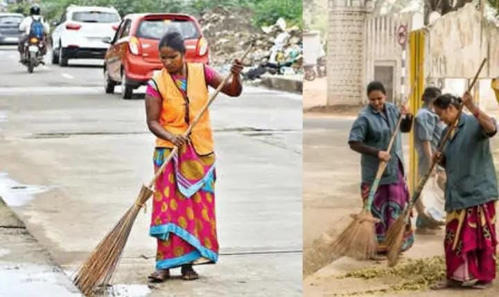 woman cleaning the road