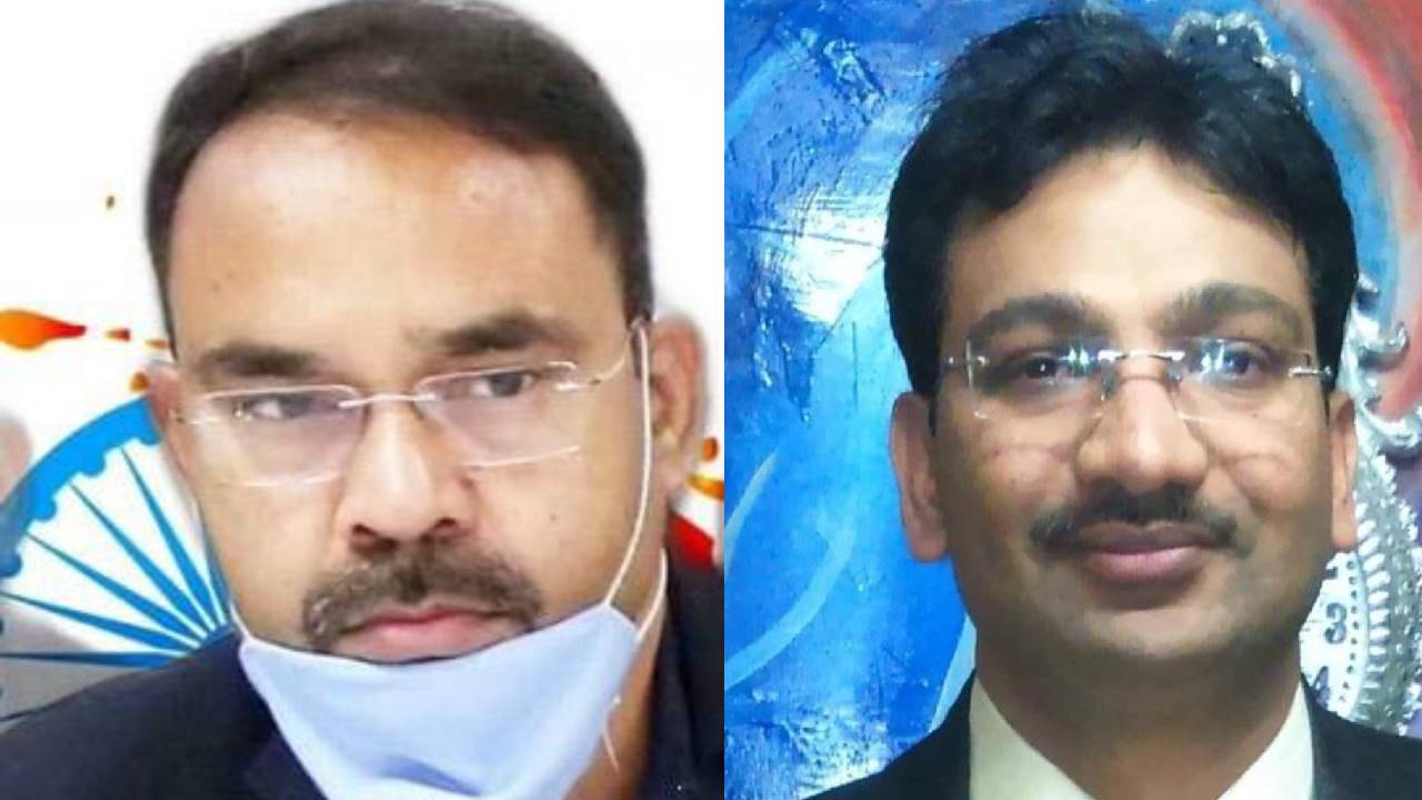 मास्क पहने अजय श्रीवास्तव, चश्मे के साथ वीरेंद्र जैन